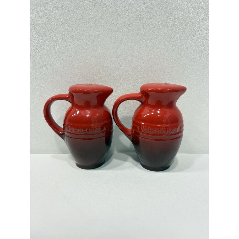 Le Creuset Red Salt & Pepper Shakers Set of 2 Pitcher Shape Vintage